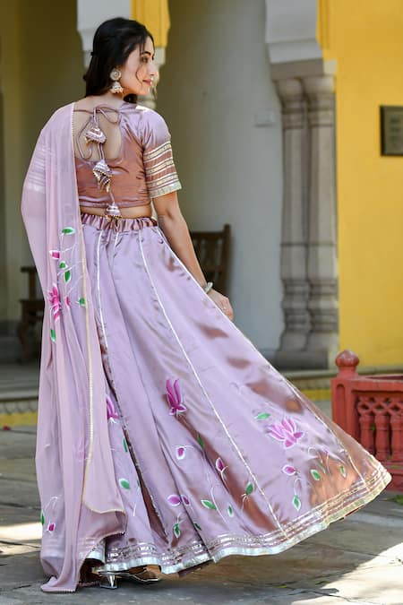 Suti Kapda Handpainted Floral Lehenga Set 