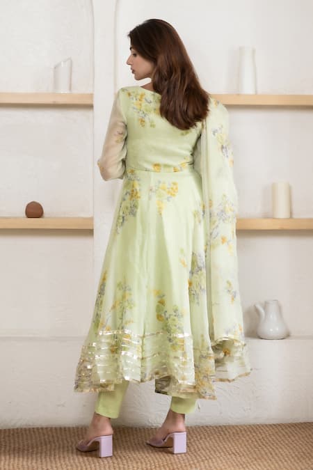 Suti Kapda Floral Print Anarkali Pant Set 