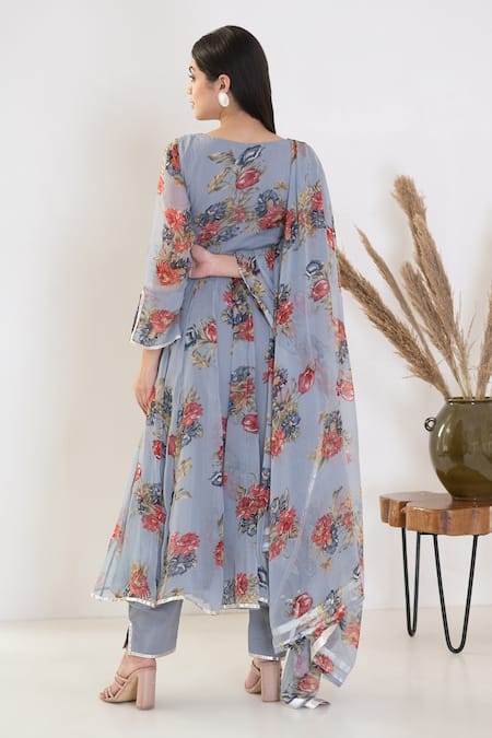 Suti Kapda Gota Embroidered Hem Anarkali Pant Set 