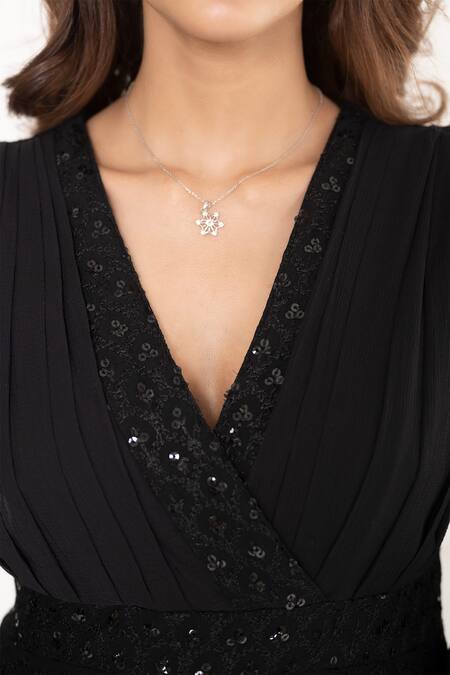 Buy_Suti Kapda_Black Rayon Sequins V-neck Detailed Dress _Online_at_Aza_Fashions