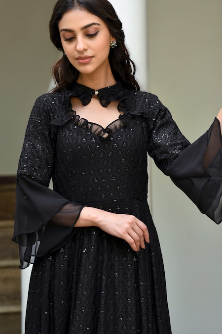 Buy_Suti Kapda_Black Rayon Sequins Asymmetric Detailed Maxi Dress _Online_at_Aza_Fashions