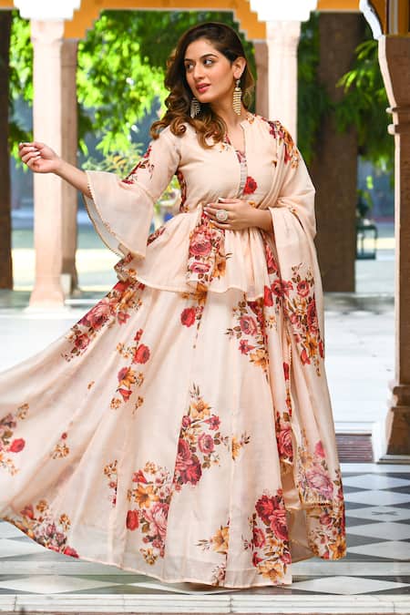 Suti Kapda Floral Print Lehenga Set 