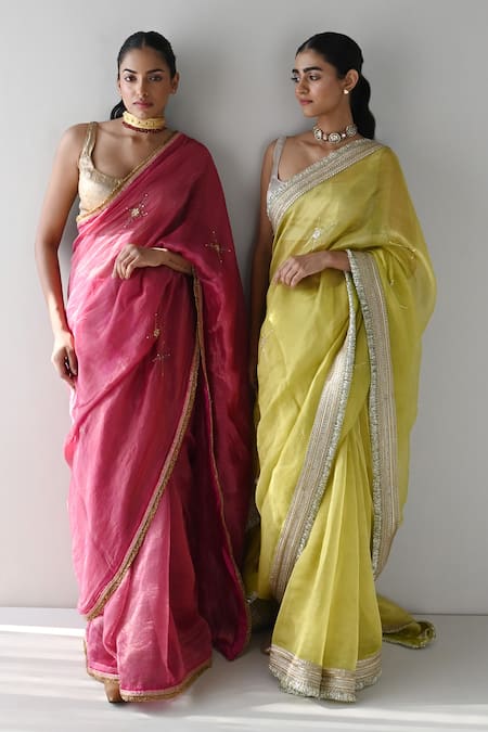 Shorshe Clothing_Silver Brocade, Satin Scoop Neck Saree Blouse _Online_at_Aza_Fashions