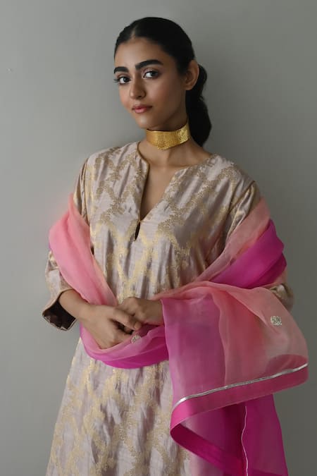 Shorshe Clothing Lace Trim Detailed Ombre Dupatta 