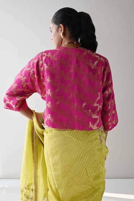 Shorshe Clothing Floral Woven Jhabla Saree Blouse 