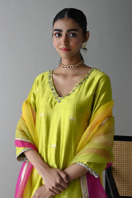 Shorshe Clothing_Multi Color Organza Lace Border Embellished Dupatta _Online_at_Aza_Fashions