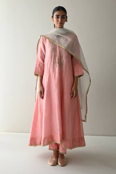 Shop_Shorshe Clothing_Silver Crepe Gota Patti Lace Work Bordered Dupatta _at_Aza_Fashions