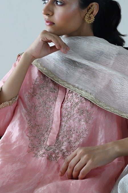Buy_Shorshe Clothing_Silver Crepe Gota Patti Lace Work Bordered Dupatta _Online_at_Aza_Fashions