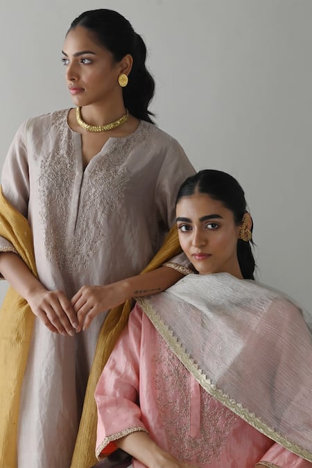 Shorshe Clothing_Silver Crepe Gota Patti Lace Work Bordered Dupatta _at_Aza_Fashions