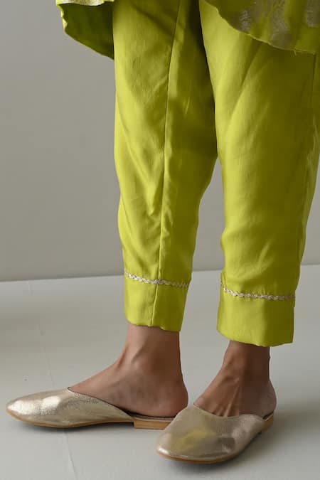 Buy_Shorshe Clothing_Green Brocade, Tissue, Silk, Linen Embroidery Shahi Tunic With Cigarette Pant 