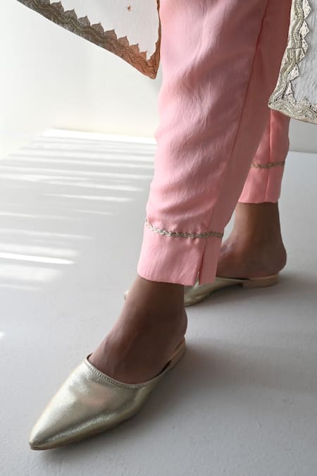 Buy_Shorshe Clothing_Pink Brocade, Tissue, Silk Embroidery Shahi Floral Tunic With Cigarette Pant 