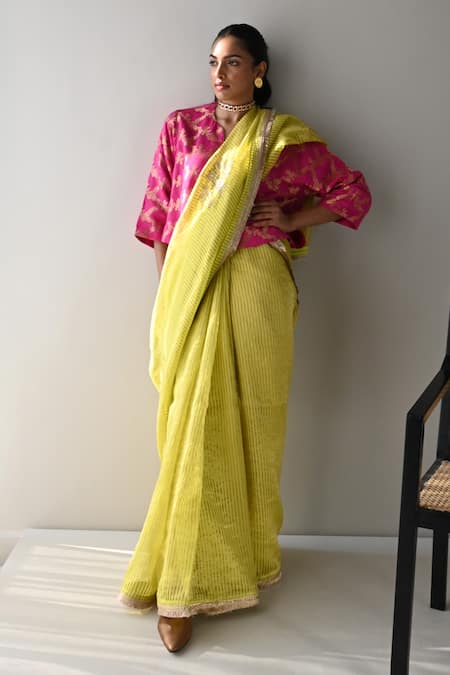 Shorshe Clothing Sameena Stripe Pattern Chanderi & Tissue Saree 