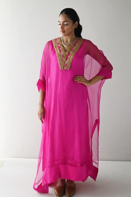 Shorshe Clothing Wahida Hand Embroidered Yoke Kaftan 