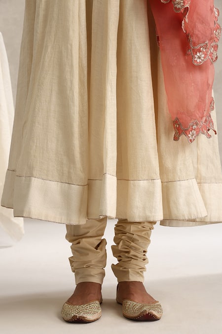 Shop_Weaver Story_Off White Tissue, Cotton, Lycra, Organza Embroidery, Hand Work Anarkali Set 