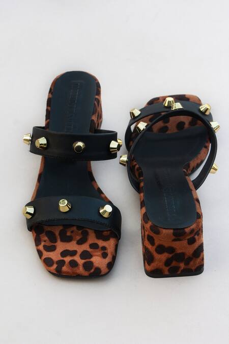 PHENOMINAAL_Black Studs Leopard Pattern Heels _Online_at_Aza_Fashions