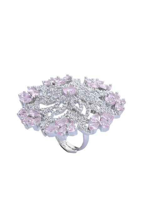 Moh-Maya By Disha Khatri_Silver Plated Zari Zircon Studded Ring _Online_at_Aza_Fashions