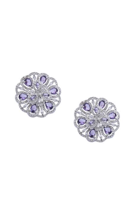 Shop Moh-Maya By Disha Khatri Silver Plated Zari Amethyst And Zircon Stone Studded Ring at Aza Fashions Shop_Moh-Maya By Disha Khatri_Silver Plated Zari Amethyst And Zircon Stone Studded Ring _at_Aza_Fashions