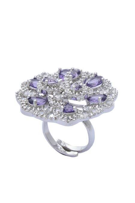 Moh-Maya By Disha Khatri Silver Plated Zari Amethyst And Zircon Stone Studded Ring Online at Aza Fashions Moh-Maya By Disha Khatri_Silver Plated Zari Amethyst And Zircon Stone Studded Ring _Online_at_Aza_Fashions