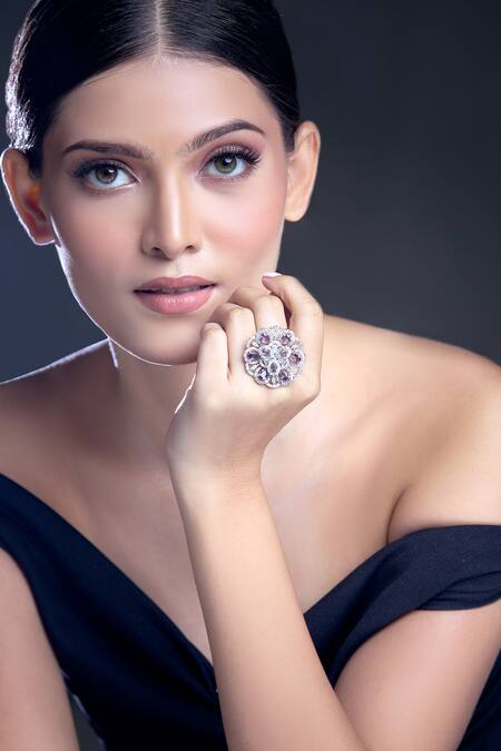 Buy Moh-Maya By Disha Khatri Silver Plated Zari Amethyst And Zircon Stone Studded Ring Online at Aza Fashions Buy_Moh-Maya By Disha Khatri_Silver Plated Zari Amethyst And Zircon Stone Studded Ring _Online_at_Aza_Fashions