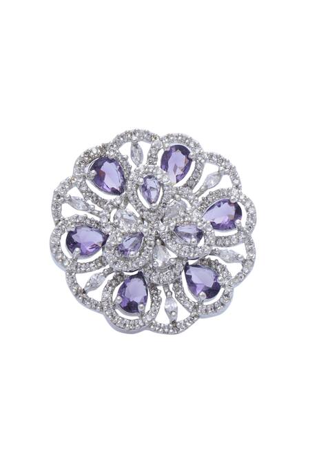Moh-Maya By Disha Khatri Silver Plated Zari Amethyst And Zircon Stone Studded Ring at Aza Fashions Moh-Maya By Disha Khatri_Silver Plated Zari Amethyst And Zircon Stone Studded Ring _at_Aza_Fashions