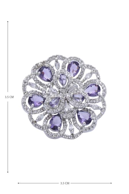 Shop Moh-Maya By Disha Khatri Silver Plated Zari Amethyst And Zircon Stone Studded Ring Shop_Moh-Maya By Disha Khatri_Silver Plated Zari Amethyst And Zircon Stone Studded Ring