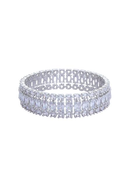 Buy Moh-Maya By Disha Khatri Silver Plated Zari, Diamonds Moissanite And Zircon Studded Bangles - Set Of 2 Online at Aza Fashions Buy_Moh-Maya By Disha Khatri_Silver Plated Zari, Diamonds Moissanite And Zircon Studded Bangles - Set Of 2 _Online_at_Aza_Fashions