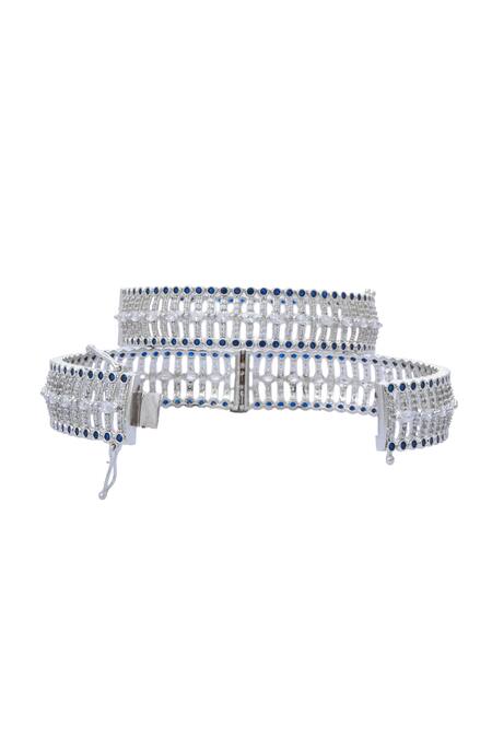 Shop Moh-Maya By Disha Khatri Silver Plated Zari, Diamonds Moissanite Zircon Embellished Bangles - Set Of 2 Online at Aza Fashions Shop_Moh-Maya By Disha Khatri_Silver Plated Zari, Diamonds Moissanite Zircon Embellished Bangles - Set Of 2 _Online_at_Aza_Fashions