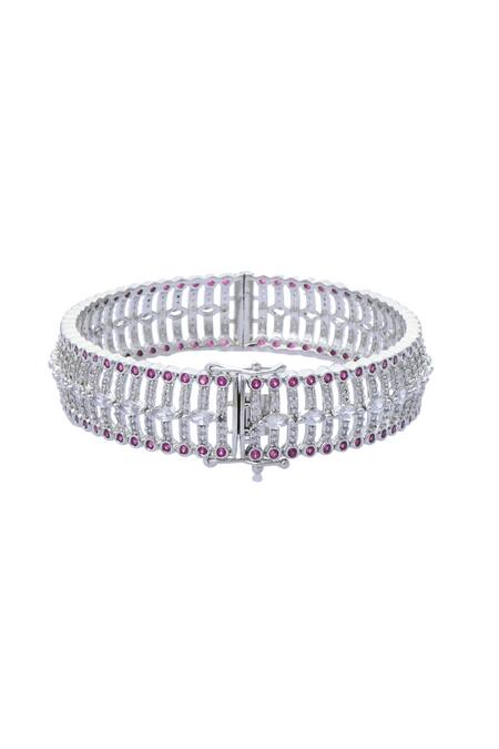 Moh-Maya By Disha Khatri Silver Plated Zari, Diamonds Moissanite And Ruby Studded Bangles Online at Aza Fashions Moh-Maya By Disha Khatri_Silver Plated Zari, Diamonds Moissanite And Ruby Studded Bangles_Online_at_Aza_Fashions
