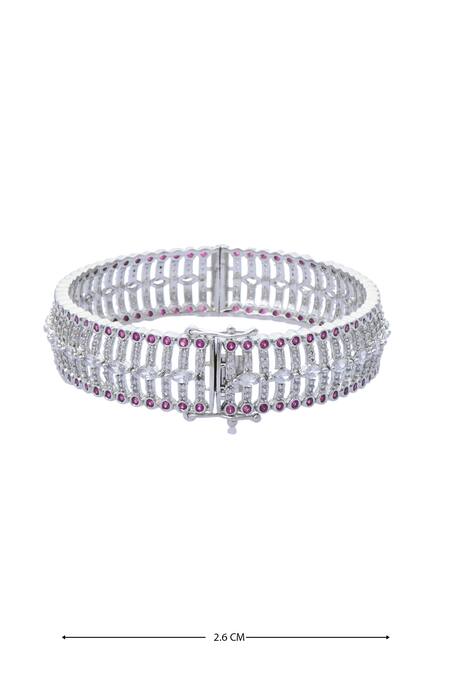 Buy Moh-Maya By Disha Khatri Silver Plated Zari, Diamonds Moissanite And Ruby Studded Bangles Online at Aza Fashions Buy_Moh-Maya By Disha Khatri_Silver Plated Zari, Diamonds Moissanite And Ruby Studded Bangles_Online_at_Aza_Fashions
