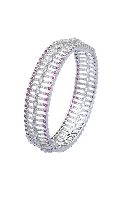 Moh-Maya By Disha Khatri Silver Plated Zari, Diamonds Moissanite And Ruby Studded Bangles at Aza Fashions Moh-Maya By Disha Khatri_Silver Plated Zari, Diamonds Moissanite And Ruby Studded Bangles_at_Aza_Fashions