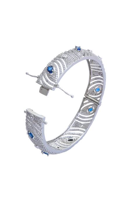 Shop Moh-Maya By Disha Khatri Silver Plated Zari, Diamonds Moissanite Embellished Bangles - Set Of 2 Online at Aza Fashions Shop_Moh-Maya By Disha Khatri_Silver Plated Zari, Diamonds Moissanite Embellished Bangles - Set Of 2 _Online_at_Aza_Fashions