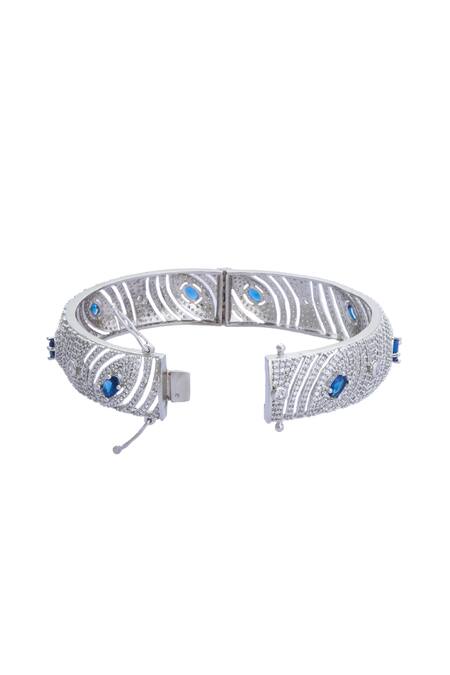 Moh-Maya By Disha Khatri Silver Plated Zari, Diamonds Moissanite Embellished Bangles - Set Of 2 at Aza Fashions Moh-Maya By Disha Khatri_Silver Plated Zari, Diamonds Moissanite Embellished Bangles - Set Of 2 _at_Aza_Fashions