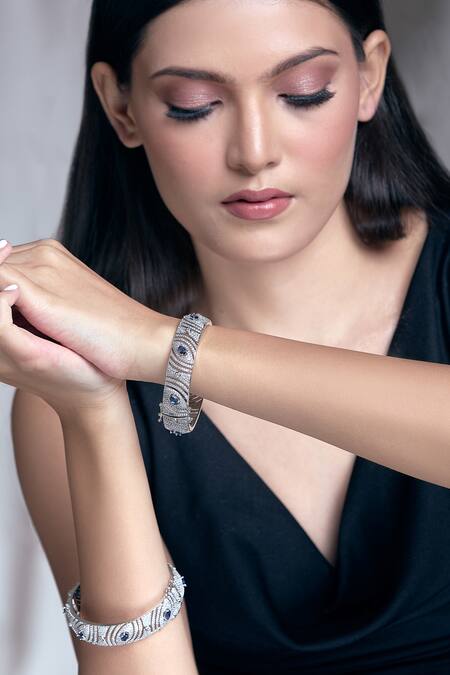 Buy Moh-Maya By Disha Khatri Silver Plated Zari, Diamonds Moissanite Embellished Bangles - Set Of 2 Buy_Moh-Maya By Disha Khatri_Silver Plated Zari, Diamonds Moissanite Embellished Bangles - Set Of 2