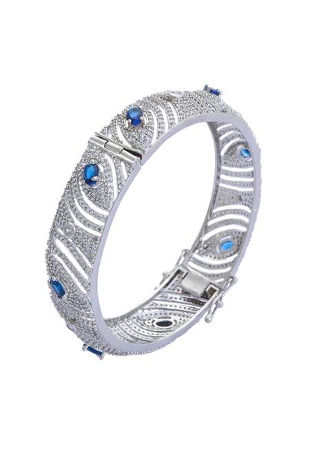 Shop Moh-Maya By Disha Khatri Silver Plated Zari, Diamonds Moissanite Embellished Bangles - Set Of 2 Shop_Moh-Maya By Disha Khatri_Silver Plated Zari, Diamonds Moissanite Embellished Bangles - Set Of 2