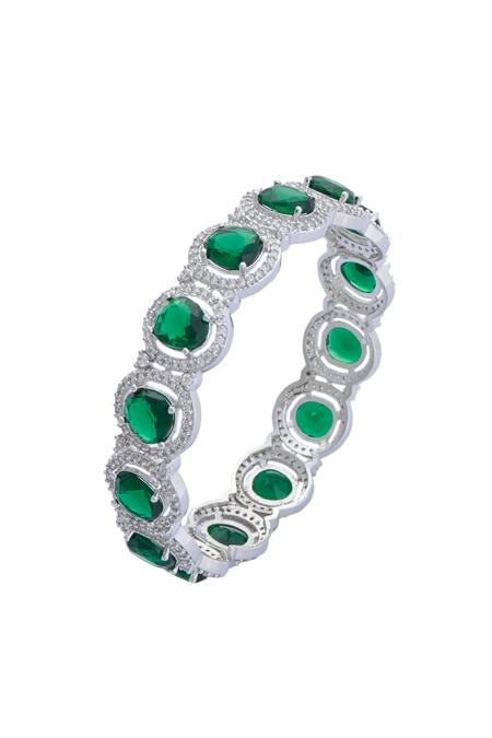 Moh-Maya By Disha Khatri Silver Plated Zari, Zircon And Emerald Stone Embellished Bangles - Set Of 2 Online at Aza Fashions Moh-Maya By Disha Khatri_Silver Plated Zari, Zircon And Emerald Stone Embellished Bangles - Set Of 2 _Online_at_Aza_Fashions