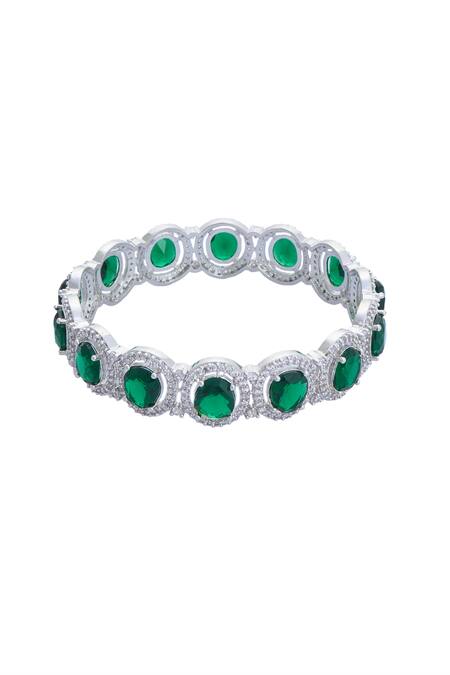 Buy Moh-Maya By Disha Khatri Silver Plated Zari, Zircon And Emerald Stone Embellished Bangles - Set Of 2 Online at Aza Fashions Buy_Moh-Maya By Disha Khatri_Silver Plated Zari, Zircon And Emerald Stone Embellished Bangles - Set Of 2 _Online_at_Aza_Fashions