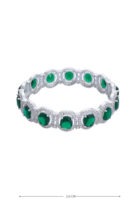 Moh-Maya By Disha Khatri Silver Plated Zari, Zircon And Emerald Stone Embellished Bangles - Set Of 2 at Aza Fashions Moh-Maya By Disha Khatri_Silver Plated Zari, Zircon And Emerald Stone Embellished Bangles - Set Of 2 _at_Aza_Fashions