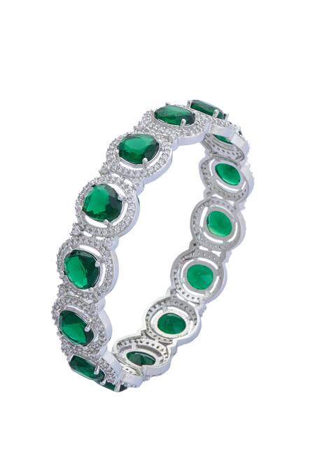 Buy Moh-Maya By Disha Khatri Silver Plated Zari, Zircon And Emerald Stone Embellished Bangles - Set Of 2 Buy_Moh-Maya By Disha Khatri_Silver Plated Zari, Zircon And Emerald Stone Embellished Bangles - Set Of 2