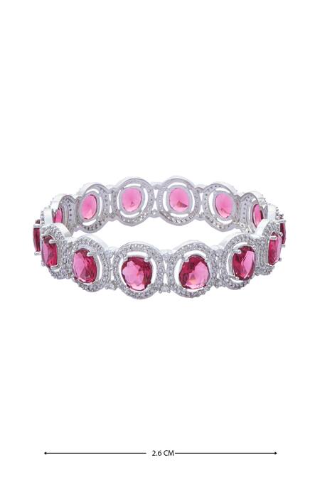 Shop_Moh-Maya By Disha Khatri_Silver Plated Zari, Diamonds Zircon And Ruby Stone Embellished Bangles - Set Of 2 _Online_at_Aza_Fashions
