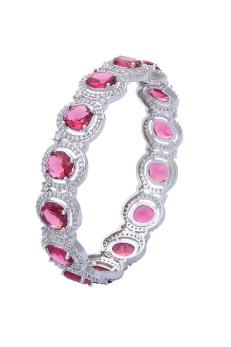 Moh-Maya By Disha Khatri_Silver Plated Zari, Diamonds Zircon And Ruby Stone Embellished Bangles - Set Of 2 _at_Aza_Fashions