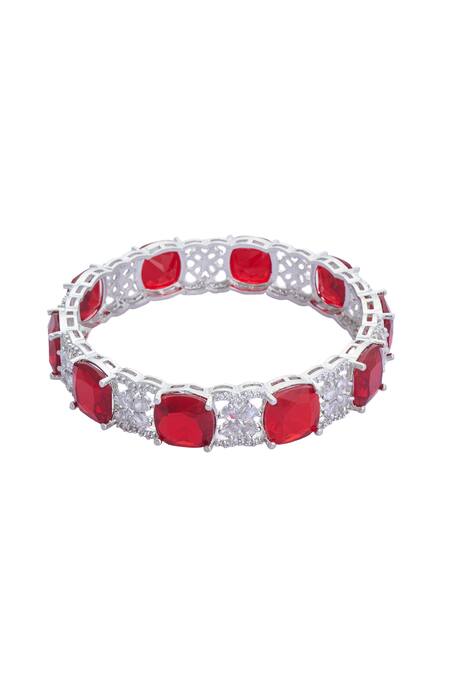 Moh-Maya By Disha Khatri Silver Plated Zari, Diamonds Zircon And Ruby Stone Studded Bangles - Set Of 2 Online at Aza Fashions Moh-Maya By Disha Khatri_Silver Plated Zari, Diamonds Zircon And Ruby Stone Studded Bangles - Set Of 2 _Online_at_Aza_Fashions