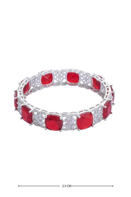 Buy Moh-Maya By Disha Khatri Silver Plated Zari, Diamonds Zircon And Ruby Stone Studded Bangles - Set Of 2 Online at Aza Fashions Buy_Moh-Maya By Disha Khatri_Silver Plated Zari, Diamonds Zircon And Ruby Stone Studded Bangles - Set Of 2 _Online_at_Aza_Fashions