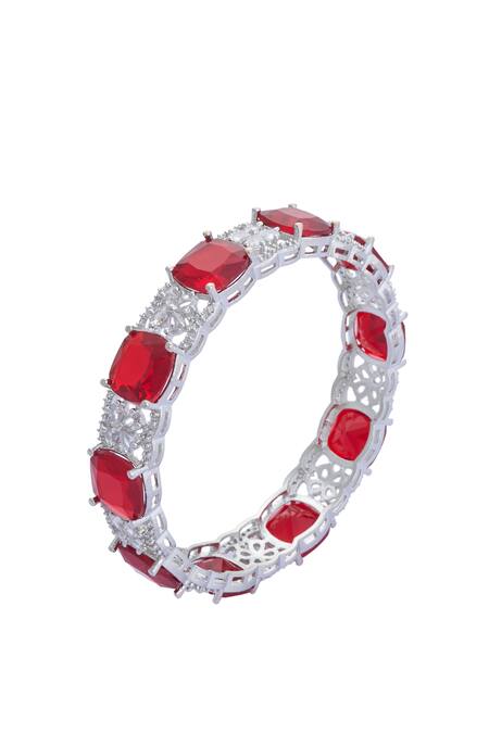 Moh-Maya By Disha Khatri Silver Plated Zari, Diamonds Zircon And Ruby Stone Studded Bangles - Set Of 2 at Aza Fashions Moh-Maya By Disha Khatri_Silver Plated Zari, Diamonds Zircon And Ruby Stone Studded Bangles - Set Of 2 _at_Aza_Fashions