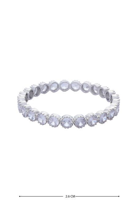 Shop Moh-Maya By Disha Khatri Silver Plated Zari, Stones Zircon And Moissanite Studded Bangles - Set Of 2 Online at Aza Fashions Shop_Moh-Maya By Disha Khatri_Silver Plated Zari, Stones Zircon And Moissanite Studded Bangles - Set Of 2 _Online_at_Aza_Fashions