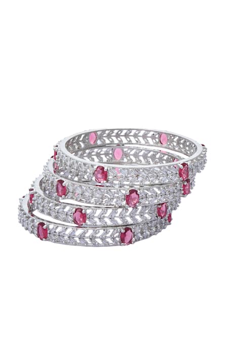 Shop Moh-Maya By Disha Khatri Silver Plated Zari, Rhinestones Zircon Embellished Bangles - Set Of 2 at Aza Fashions Shop_Moh-Maya By Disha Khatri_Silver Plated Zari, Rhinestones Zircon Embellished Bangles - Set Of 2 _at_Aza_Fashions