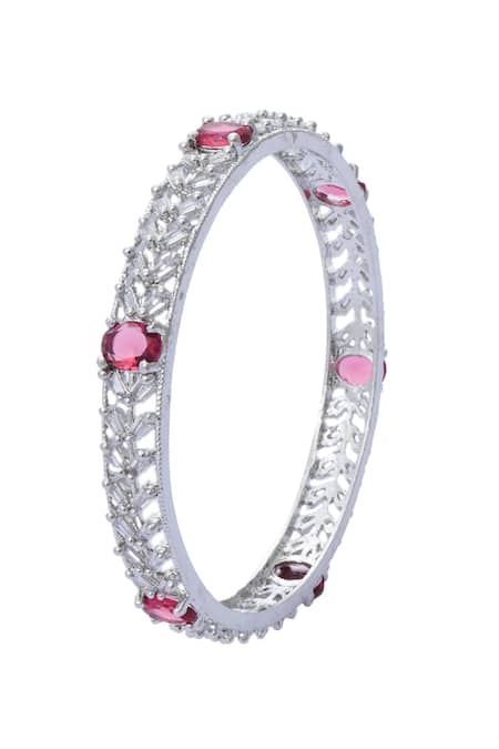 Buy Moh-Maya By Disha Khatri Silver Plated Zari, Rhinestones Zircon Embellished Bangles - Set Of 2 Online at Aza Fashions Buy_Moh-Maya By Disha Khatri_Silver Plated Zari, Rhinestones Zircon Embellished Bangles - Set Of 2 _Online_at_Aza_Fashions