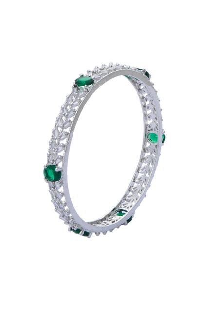 Moh-Maya By Disha Khatri Silver Plated Zari, Mirrors Zircon Embellished Bangles - Set Of 4 Online at Aza Fashions Moh-Maya By Disha Khatri_Silver Plated Zari, Mirrors Zircon Embellished Bangles - Set Of 4 _Online_at_Aza_Fashions