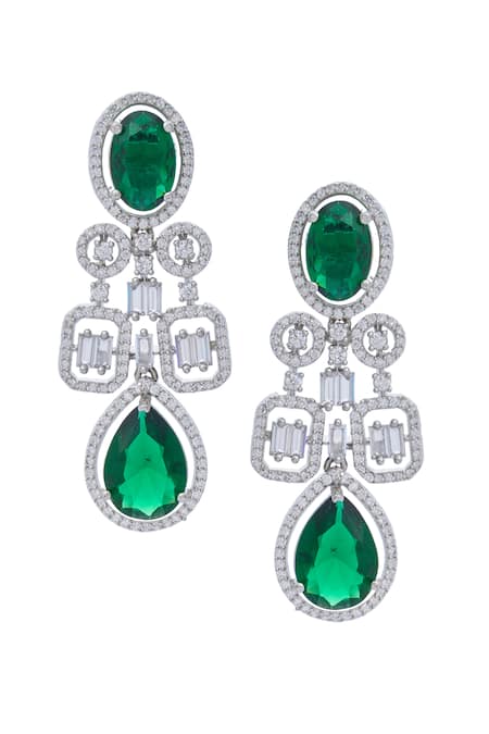 Moh-Maya By Disha Khatri Silver Plated Zari, Mirrors Zircon And Emerald Stone Embellished Necklace Set Online at Aza Fashions Moh-Maya By Disha Khatri_Silver Plated Zari, Mirrors Zircon And Emerald Stone Embellished Necklace Set _Online_at_Aza_Fashions