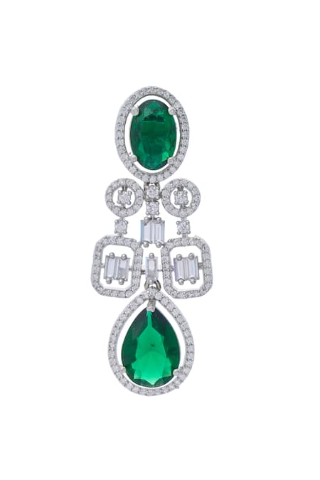 Buy Moh-Maya By Disha Khatri Silver Plated Zari, Mirrors Zircon And Emerald Stone Embellished Necklace Set Buy_Moh-Maya By Disha Khatri_Silver Plated Zari, Mirrors Zircon And Emerald Stone Embellished Necklace Set