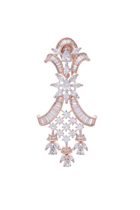 Buy_Moh-Maya By Disha Khatri_Rose Gold Zari Zircon And Emerald Stone Embellished Necklace Set _Online_at_Aza_Fashions